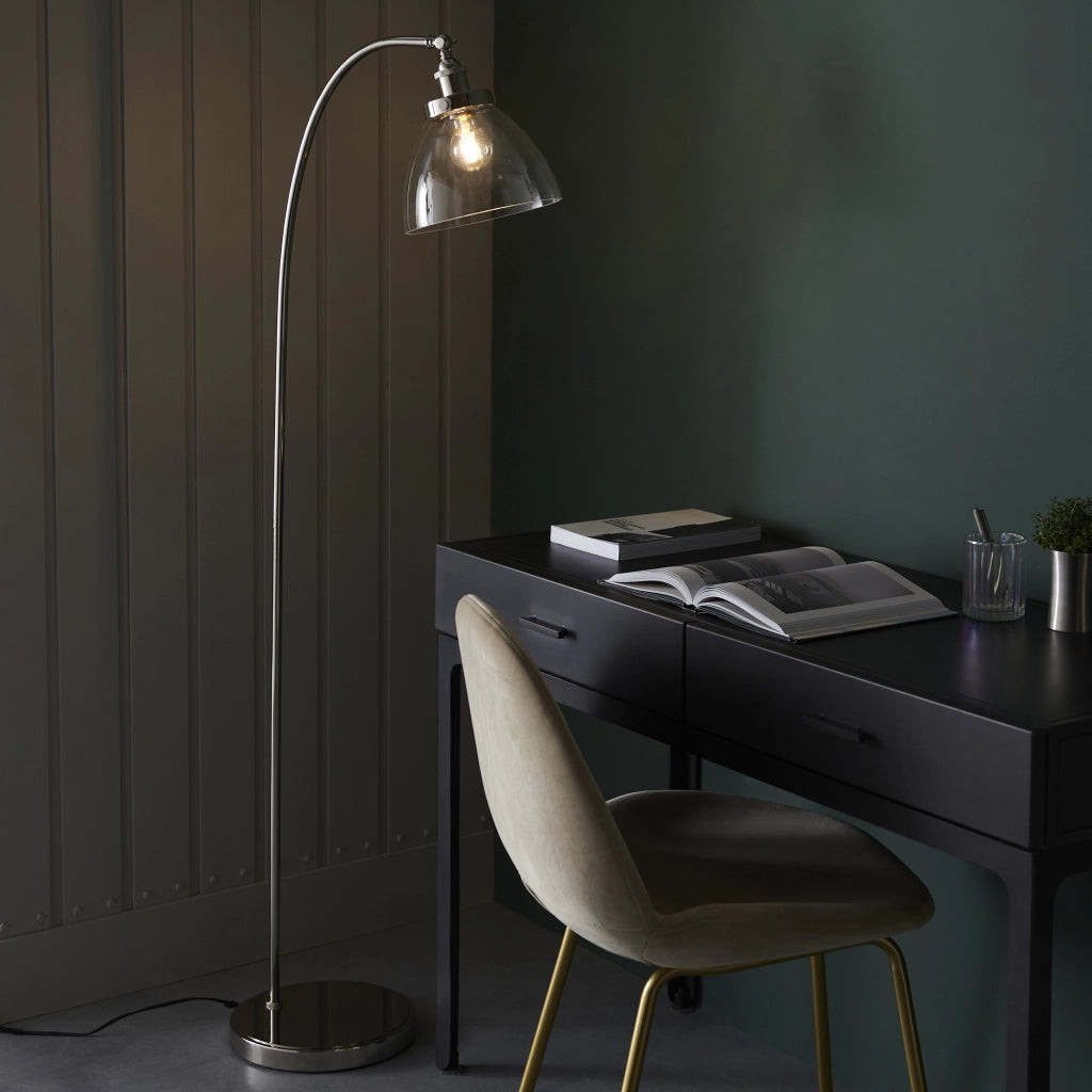 Lampada da terra industriale nichel vetro E27 Endon
