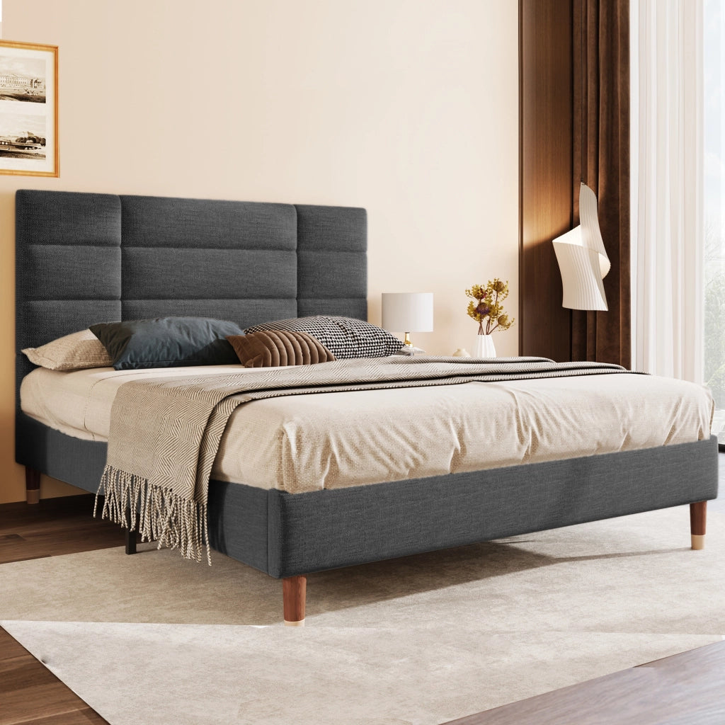 LETTO imbottito 140x200 cm Grigio con rete a doghe