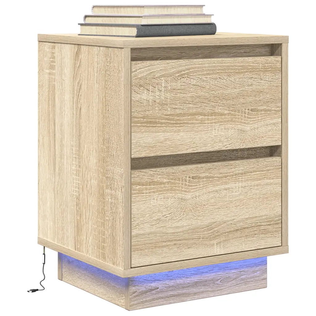 Comodini con Luci a LED 2 pz Rovere Sonoma 38x34x50 cm 861288
