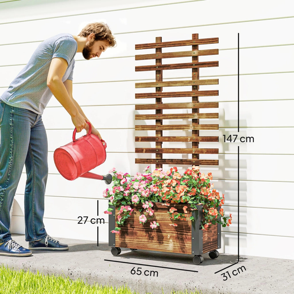 Fioriera con Traliccio per Rampicanti ¨C Xylo ¨C Legno Abete Marrone 65x31x147 cm