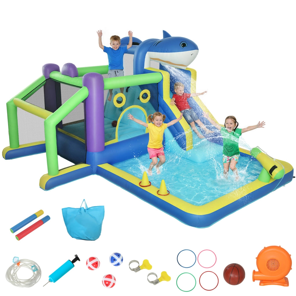 Piscina Gonfiabile con Scivolo a Tema Squali ¨C Minimal ¨C Verde