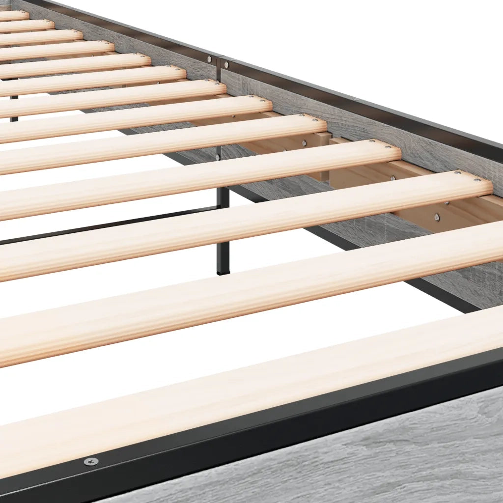 Letto singolo | Letto per adulti | Giroletto Grigio Sonoma 100x200 cm Legno Multistrato e Metallo