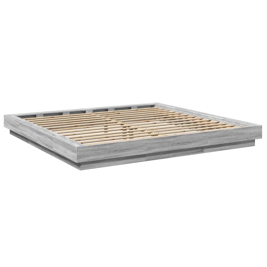 Letto matrimoniale | Letto per adulti | Giroletto Luci LED Grigio Sonoma 180x200 cm Legno Multistrato
