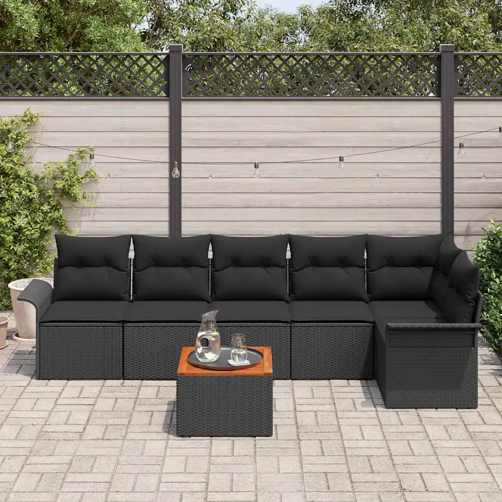 Set Divano da Giardino con cuscino 7 pcs Nero polyrattan