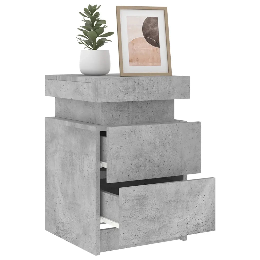 Comodino con Luci LED-Tavolino da notte Grigio Cemento 35x39x55 cm