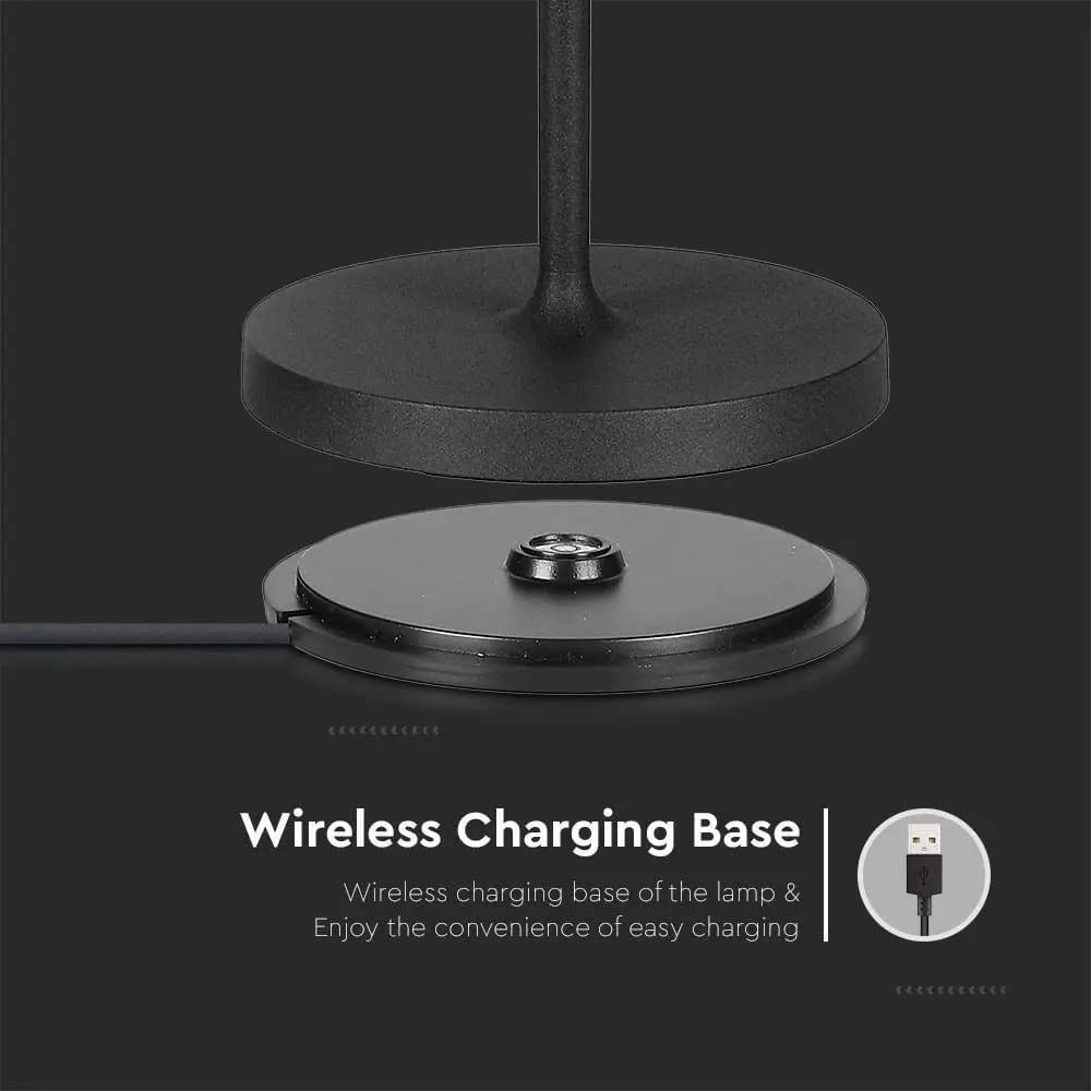 Trade Shop - Lampada Da Tavolo Led Dimmerabile Touch Nera Wireless Luce Bianca Calda 3000k 2w -