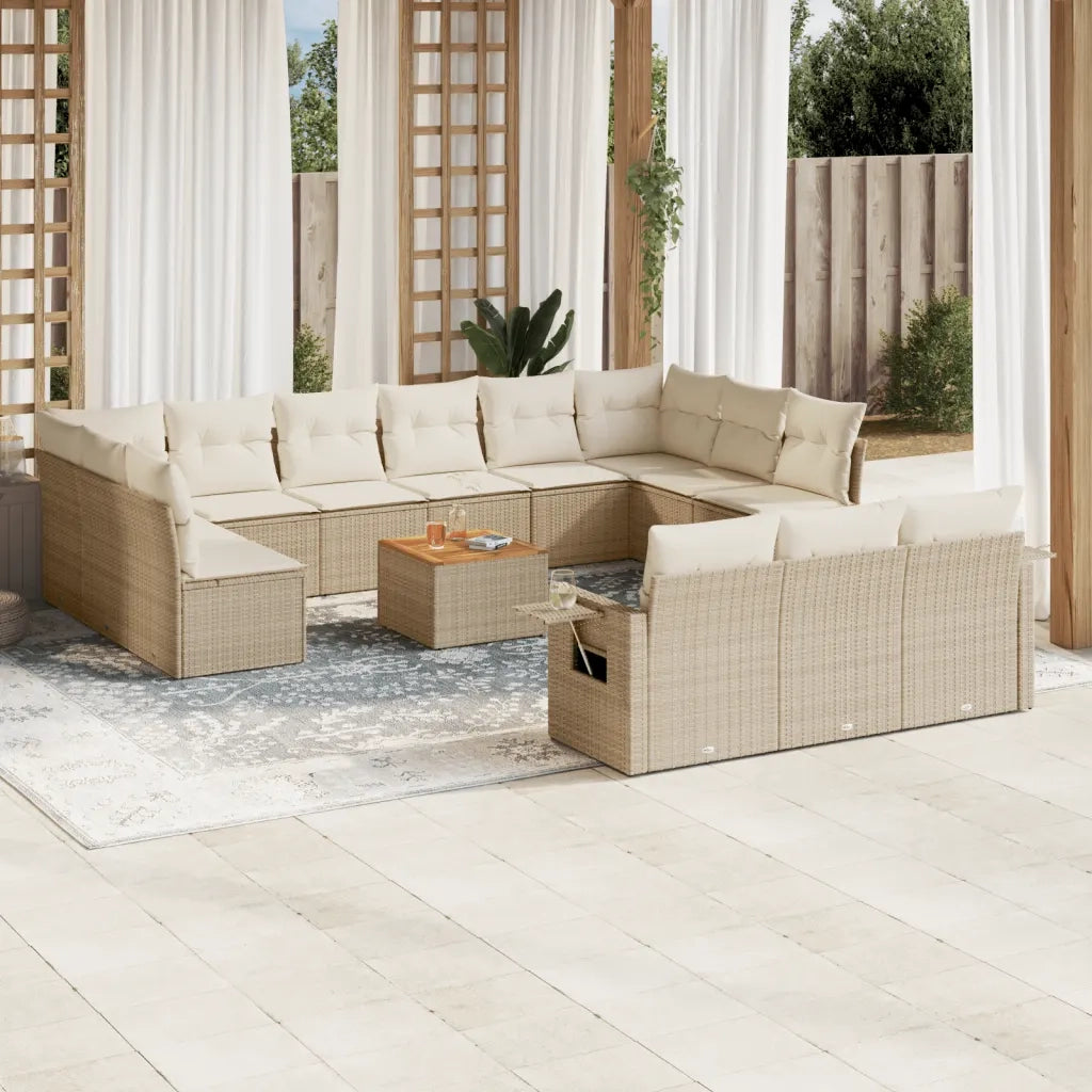 Set Divani da Giardino 14pz con Cuscini in Polyrattan Beige