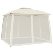 Gazebo | Pergolato con Tetto Doppio e Pareti Rete Crema 2,93x2,93 m Acciaio