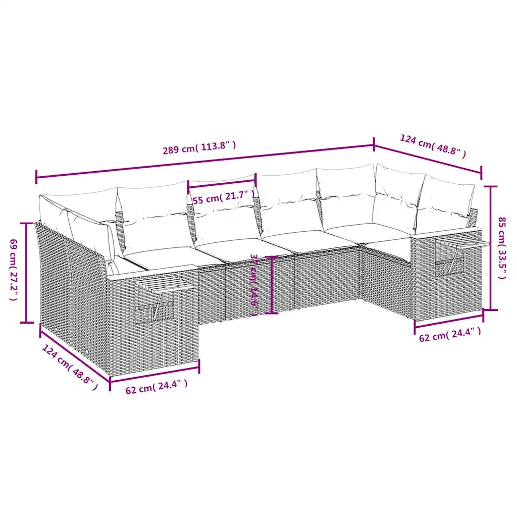 Set Divani da Giardino 7 pz con Cuscini Grigio in Polyrattan 3227111
