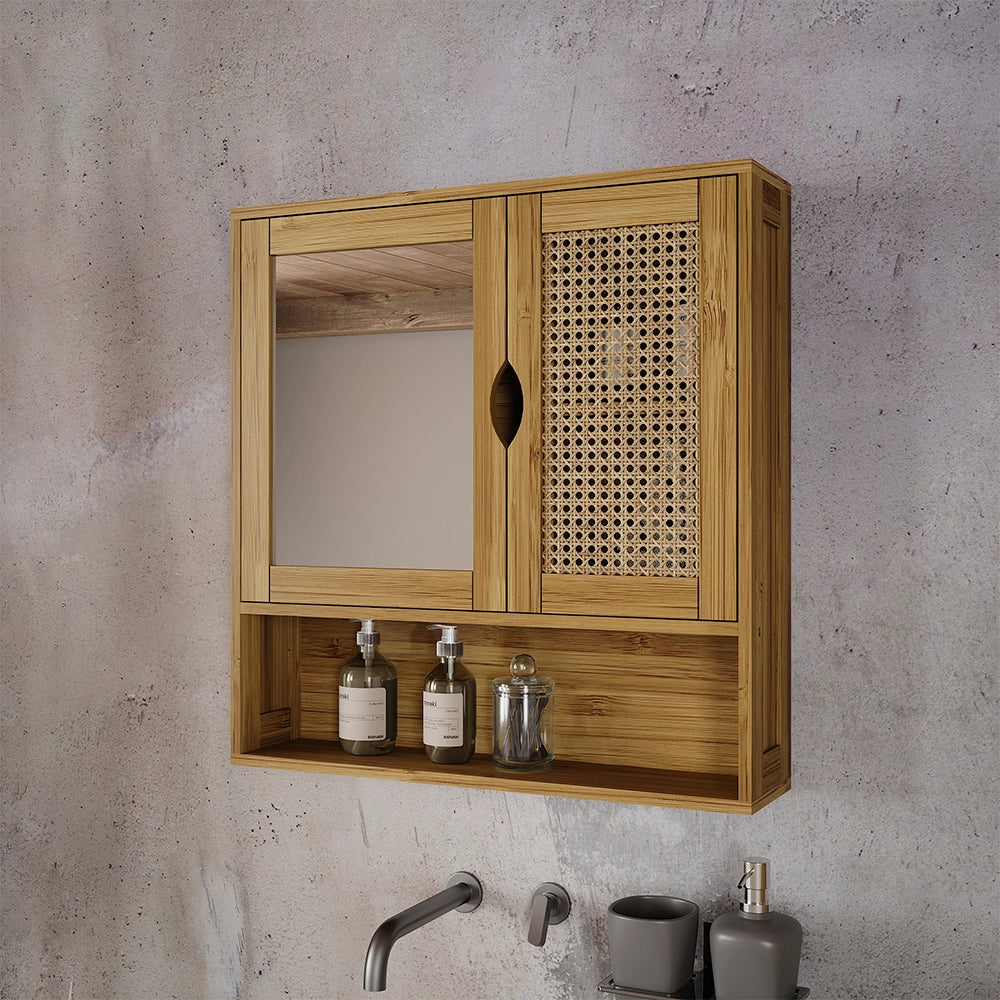Vicco Specchio contenitore bagno Bambù/rattan 56 x 58 cm con specchio