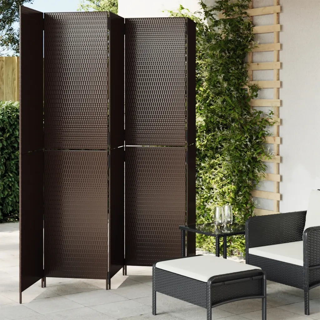 Divisorio per Ambienti | Divider per stanze | Paravento a 5 Pannelli Marrone in Polyrattan