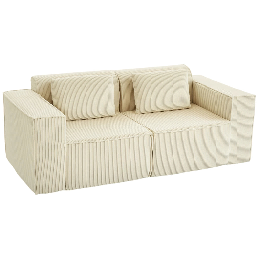 Divano 3 Posti Modulare con Braccioli Larghi e Cuscini in Velluto ¨C Minimal ¨C Beige