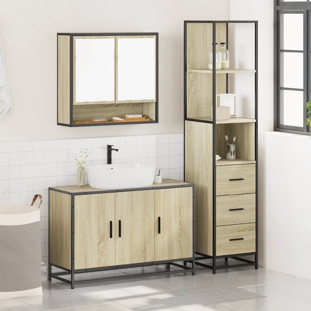 Set Mobili da Bagno 3 pz Rovere Sonoma in Legno Multistrato 3301161