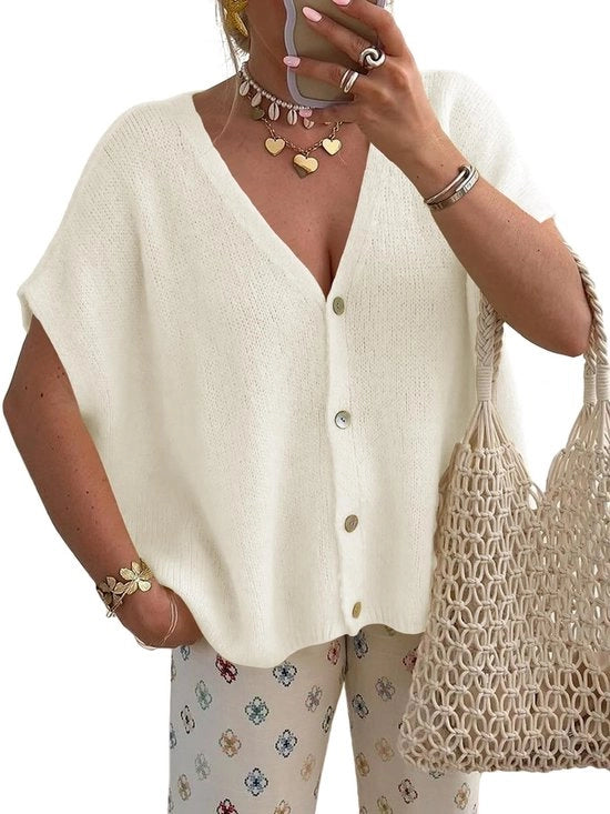 Cardigan Oversized con Collo V con Maniche Corte