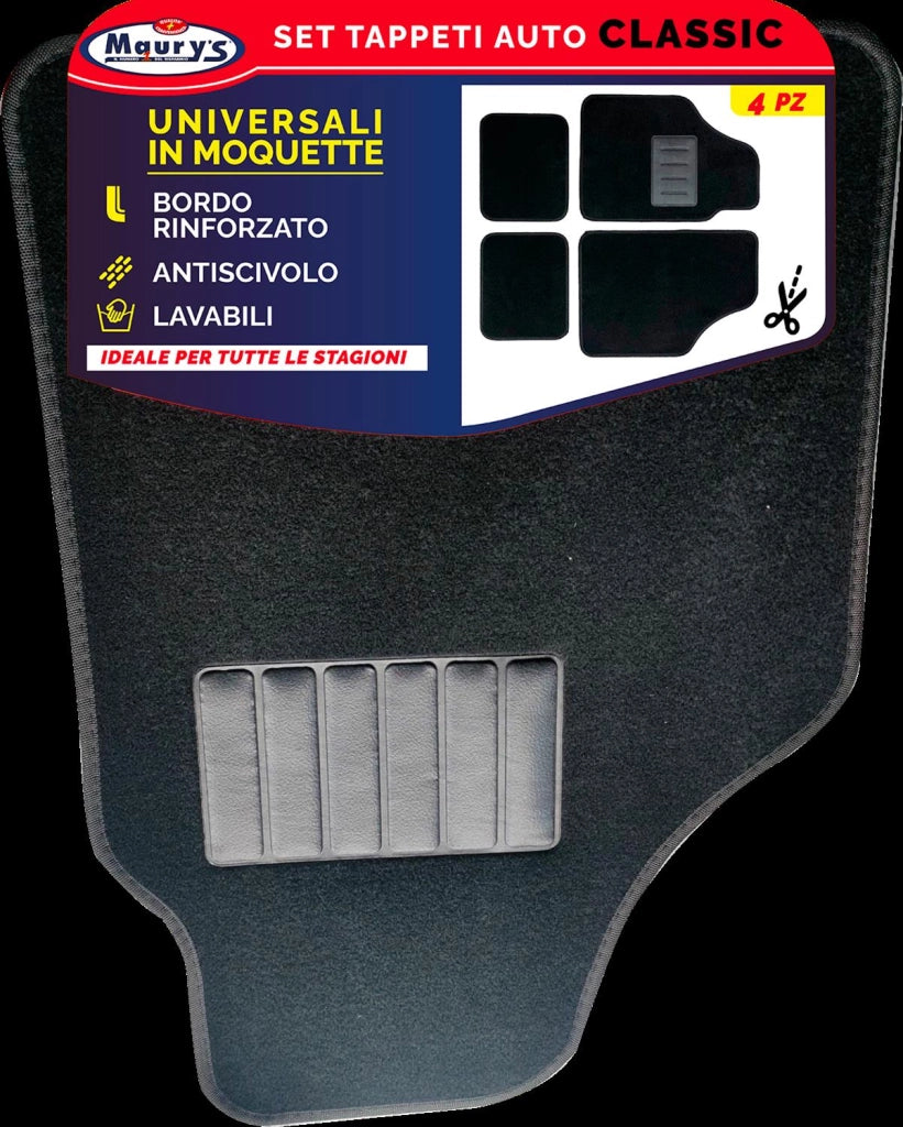 MAURY'S SET TAPPETI AUTO CLASSIC UNIVERSALI SAGOMABILI 4 PZ MOQUETTE CON