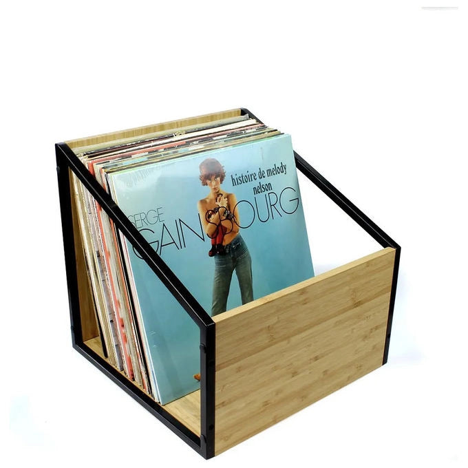 Norstone Vinyl LP Case, porta dischi in vinile, 80 LP per modulo, metallo e bambu', a parete e impilabile