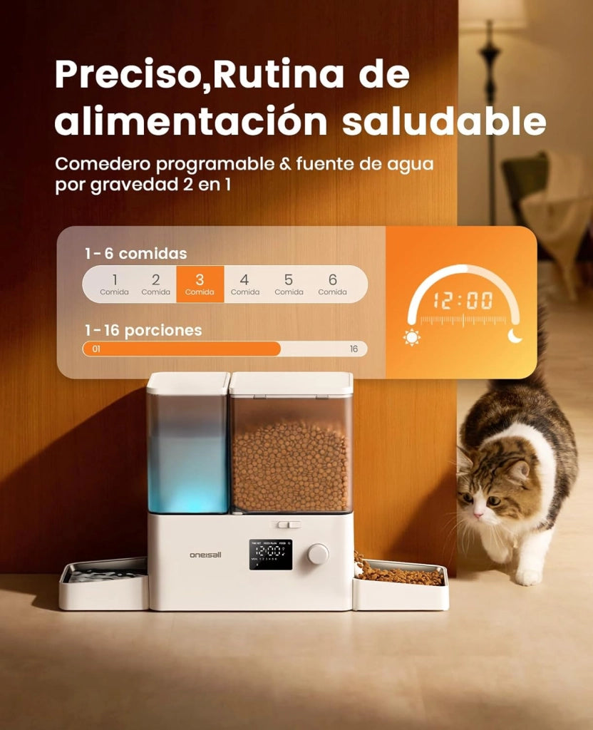 Distributore automatico per gatti e acqua, 36 tazze/8,5L, 2 in 1, per cibo pulito e acqua fresca, grande capacità, 5 l, dispenser di cibo per gatti e fontana a gravità da 3,5L per animali