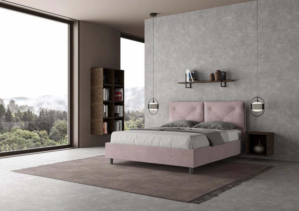 BS COM Letto matrimoniale contenitore imbottito 160x200 microfibra glicine