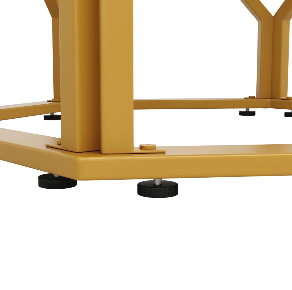 Tavolo da pranzo rotondo 100x100x76 cm in MDF e metallo; bianco e oro
