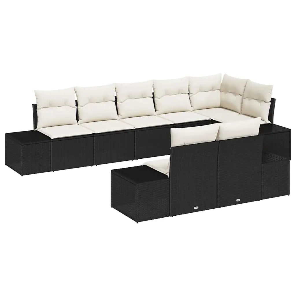 Set Divano da Giardino 8 pcs Nero e Crema polyrattan