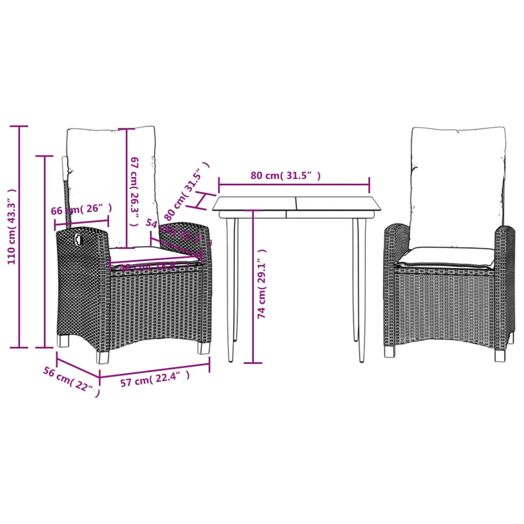 Set Pranzo da Giardino 3pz con Cuscini Grigio Chiaro Polyrattan 3212842