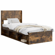 Letto singolo | Letto per adulti | Struttura del letto con stoccaggio e testata Rovere Fumo