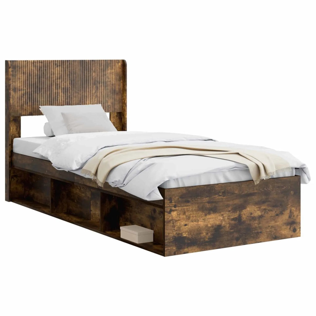 Letto singolo | Letto per adulti | Struttura del letto con stoccaggio e testata Rovere Fumo