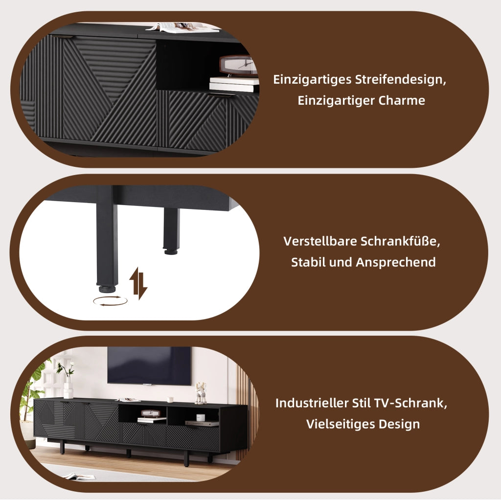 Cassettiera TV nera in truciolato lunghezza 200 cm