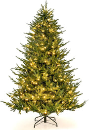 Albero di Natale 136 cm, Albero di Natale Artificiale Pre-Illuminato con 386 Rametti in PE e PVC, 180 Luci a LED Bianco Caldo e 8 Modalità di Illuminazione (136 cm)