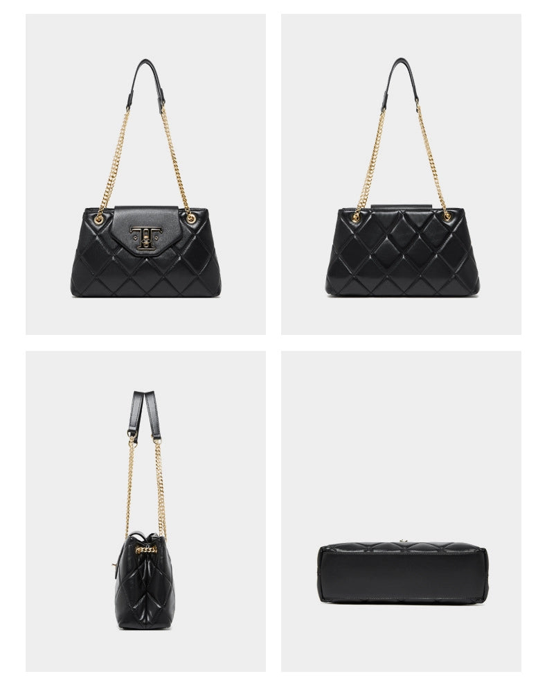 Borsa a tracolla da donna in vera pelle nera