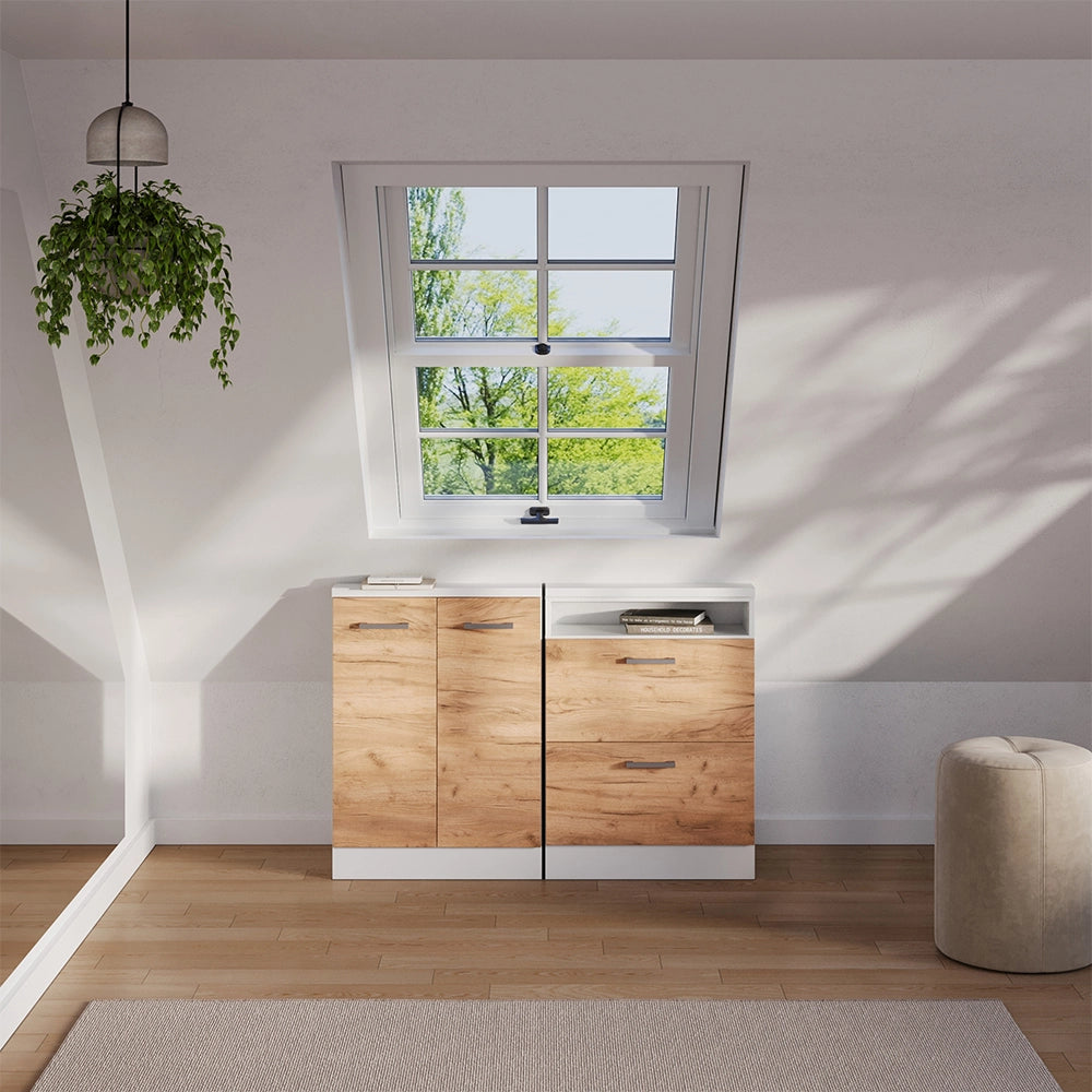 Mobile sottotetto Rion Rovere dorato/Bianco con 2 cassetti Vicco