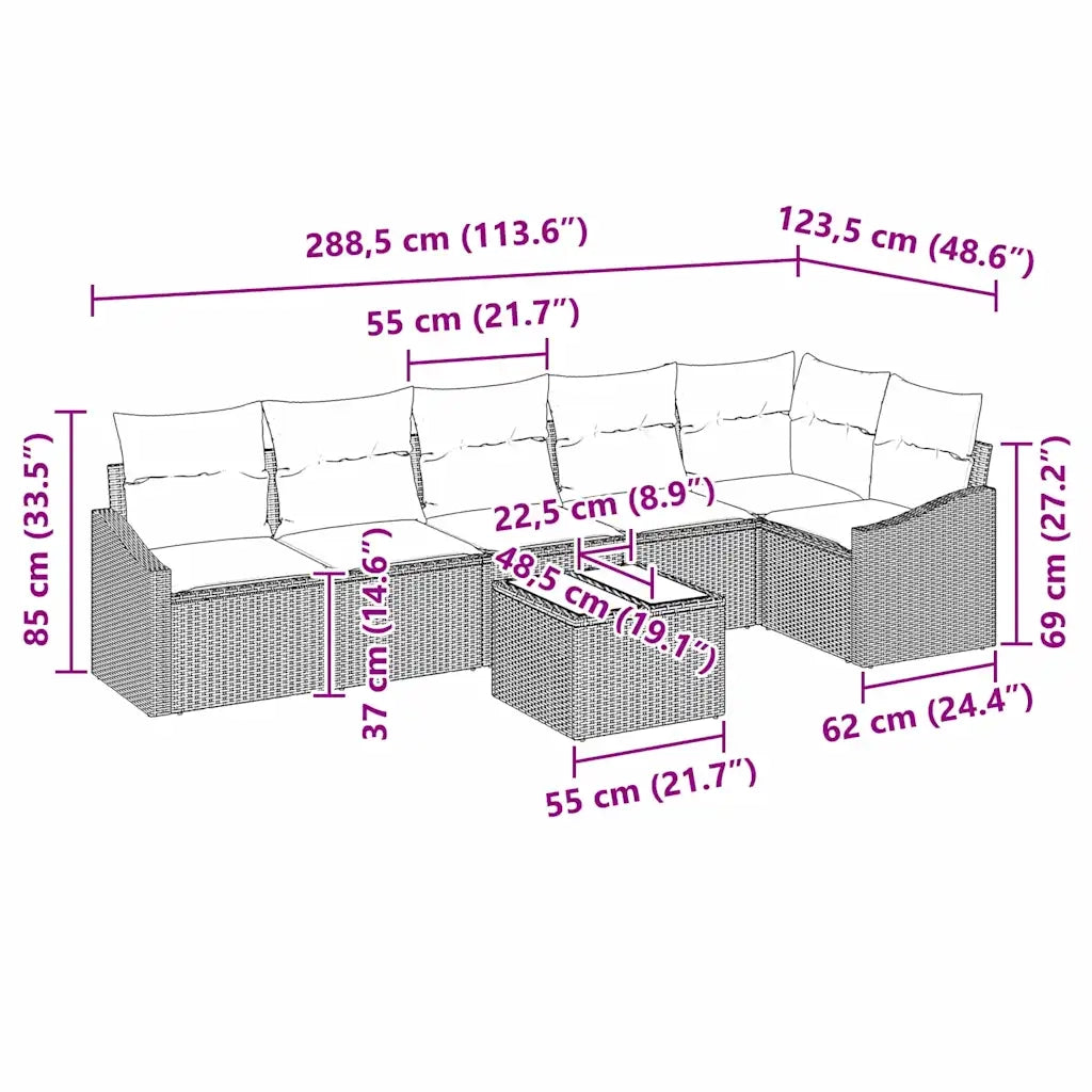 Set di divani con cuscino 7 pcs Nero polyrattan 3346747