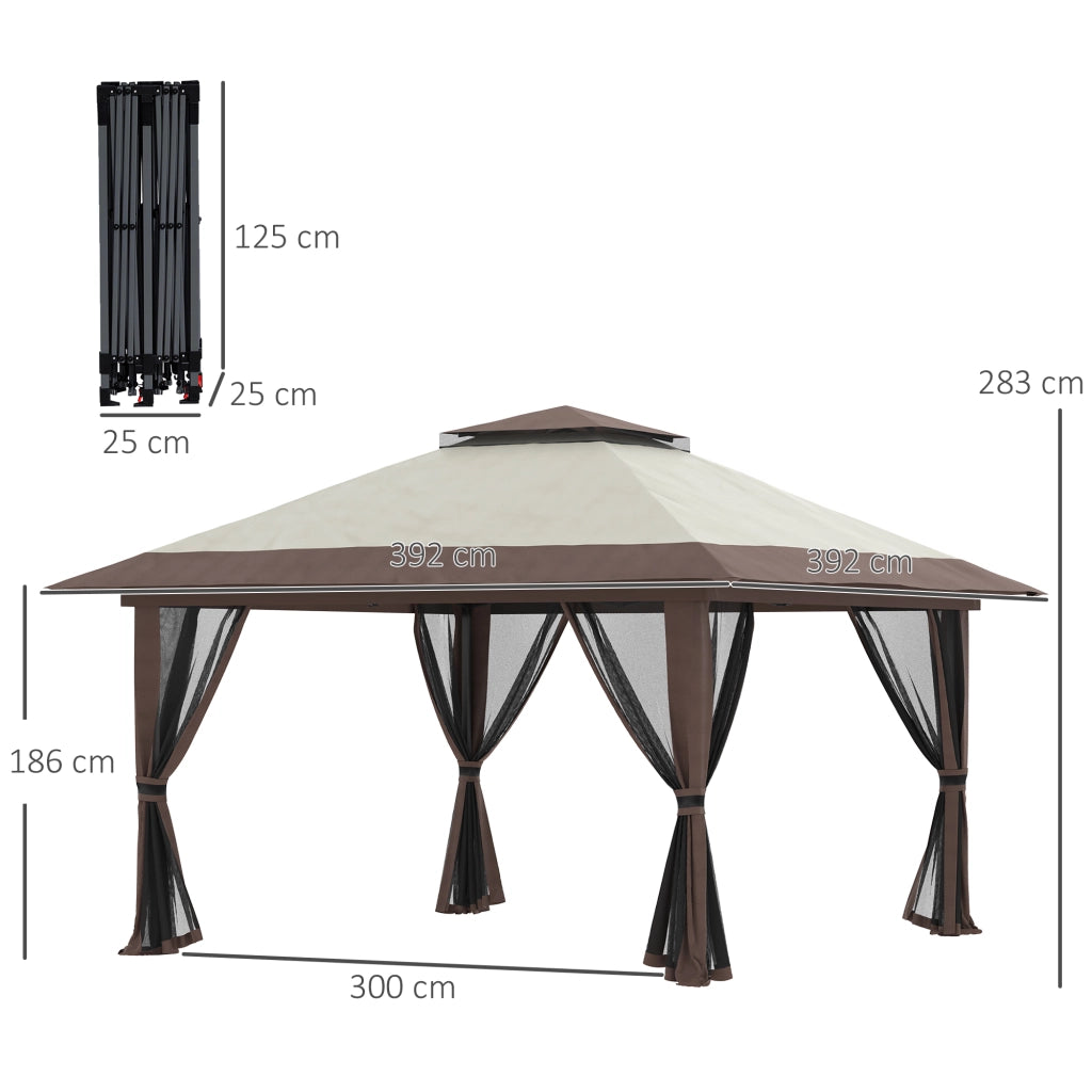 Gazebo pieghevole pop-up con zanzariere 4x4m ¨C Xylo ¨C beige doppio tetto protezione UV50+