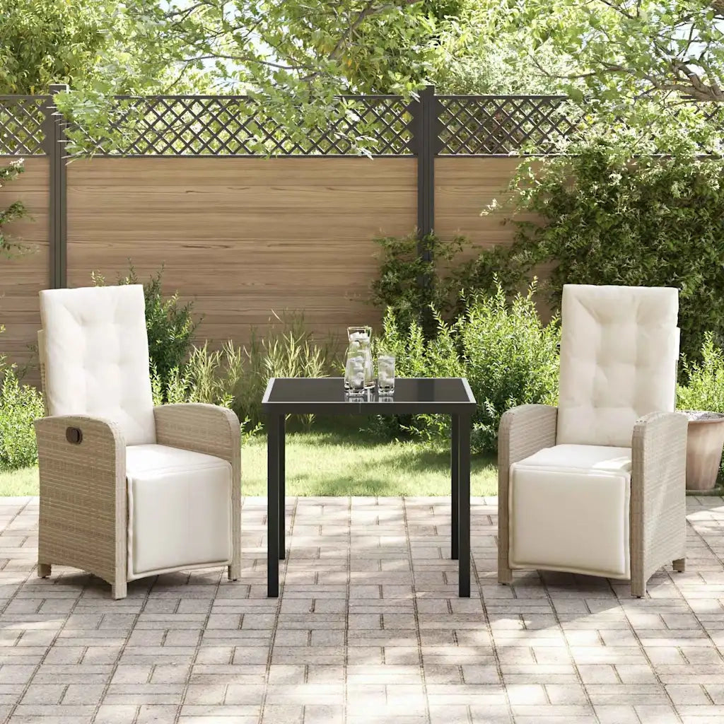 Set da Pranzo per Giardino con cuscino 3 pcs Beige polyrattan
