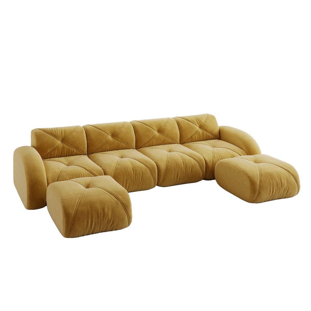 Divano Modulare U 4 Posti con 2 Poggiapiedi ¨C Xylo ¨C Tessuto Giallo
