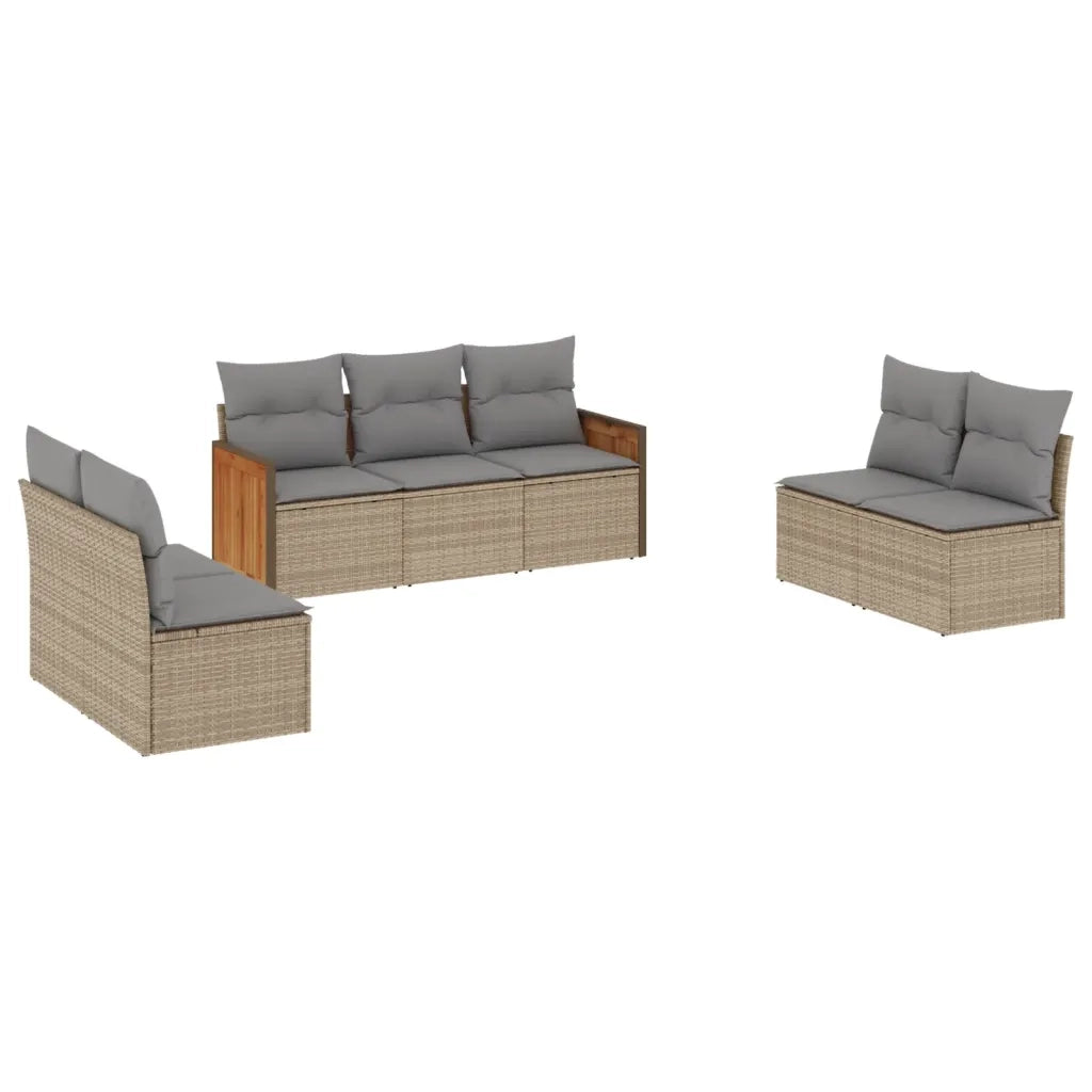 Set Divani da Giardino 7 pz con Cuscini Beige in Polyrattan 3259959