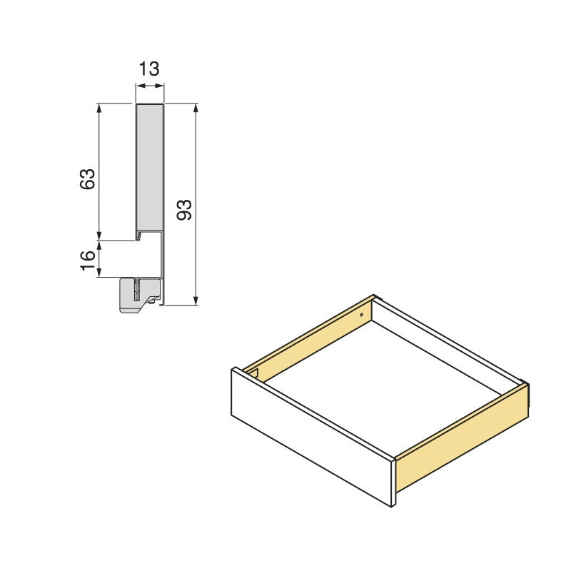 Cassetto esterno Vertex con regolazione 3D altezza 93mm, 40kg, profondità 270mm, Acciaio, Grigio antracite
