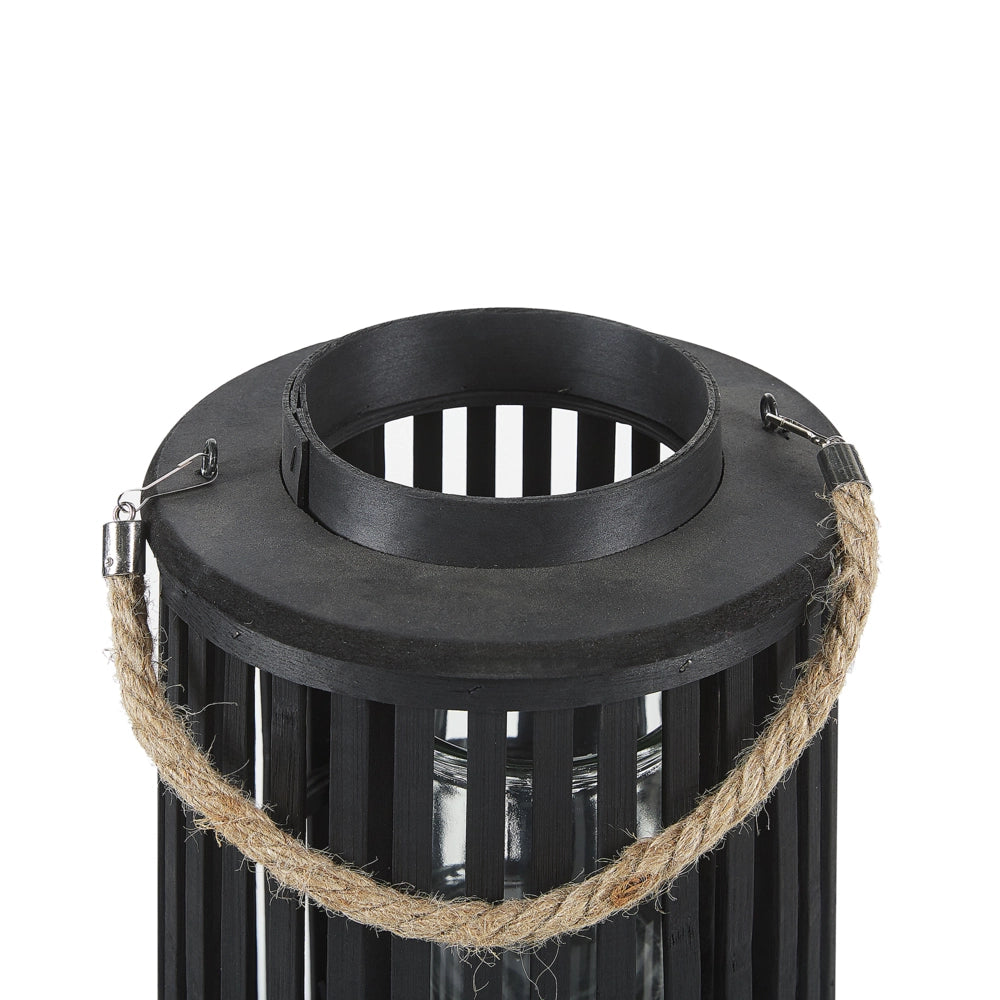 Lanterna in legno di salice Nero 40 cm con portacandele in stile boho naturale
