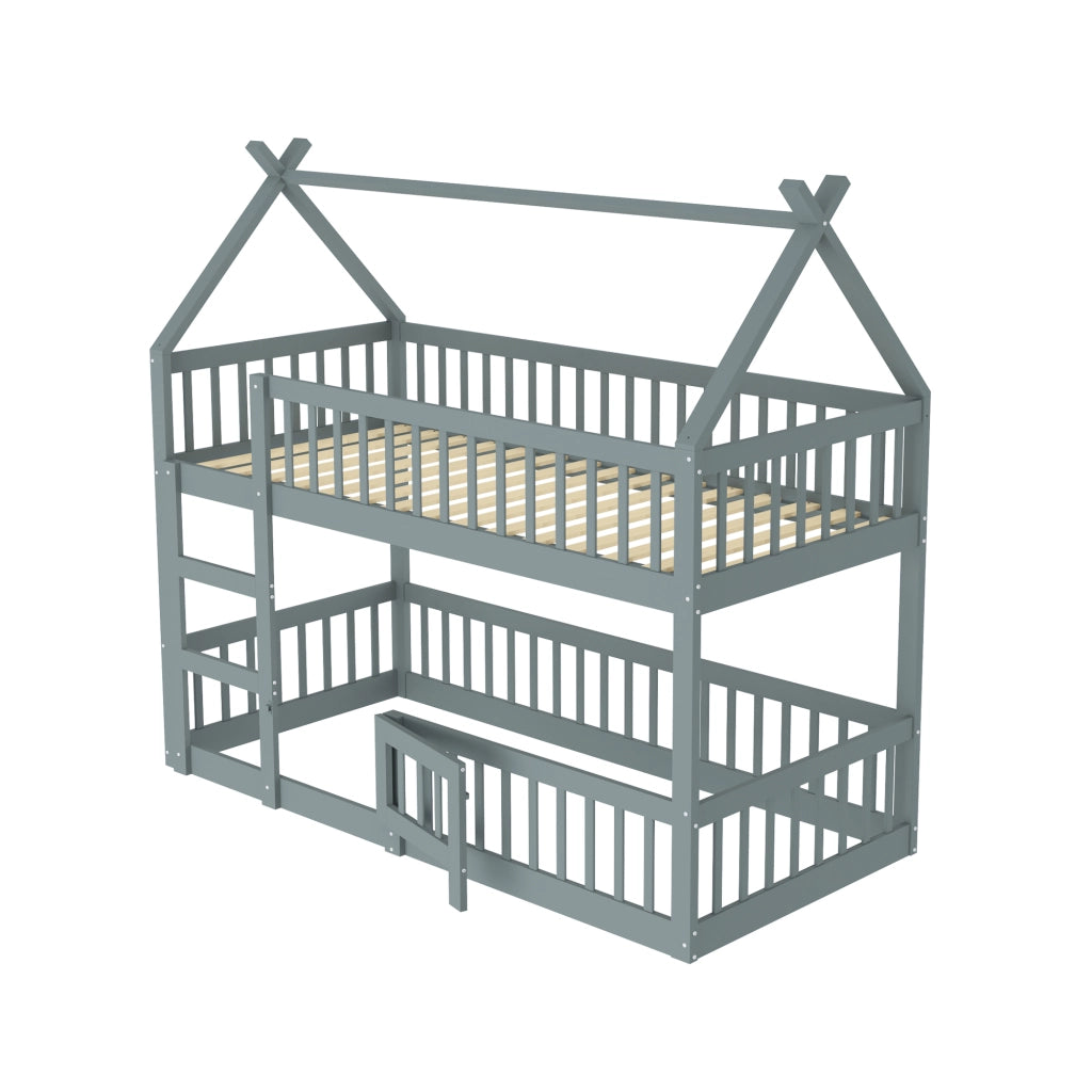 Letto a castello per bambini 90x200 cm con scala, design modulare, colore grigio