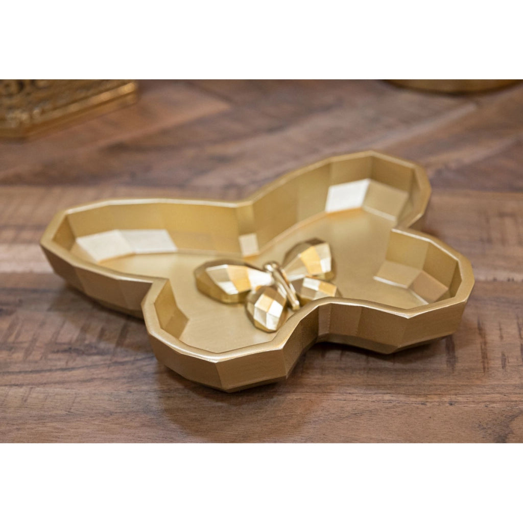 Vassoio Farfalla, Oro, Poliresina, 3x20,5x17,5 cm