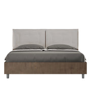 BS COM Letto matrimoniale con rete 160x190 noce cuscini similpelle tortora