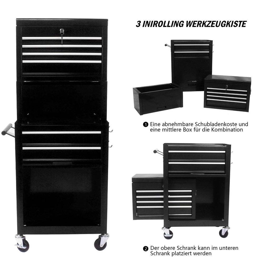 Cassettiera con Ruote e Cassetti Rimovibile per Garage ¨C MINIMAL ¨C Nero