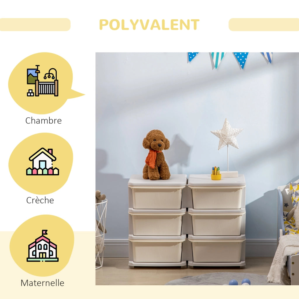 Cassettiera per bambini con 6 cassetti e scatole plastica ¨C Minimal ¨C crema 75x37x56,5cm