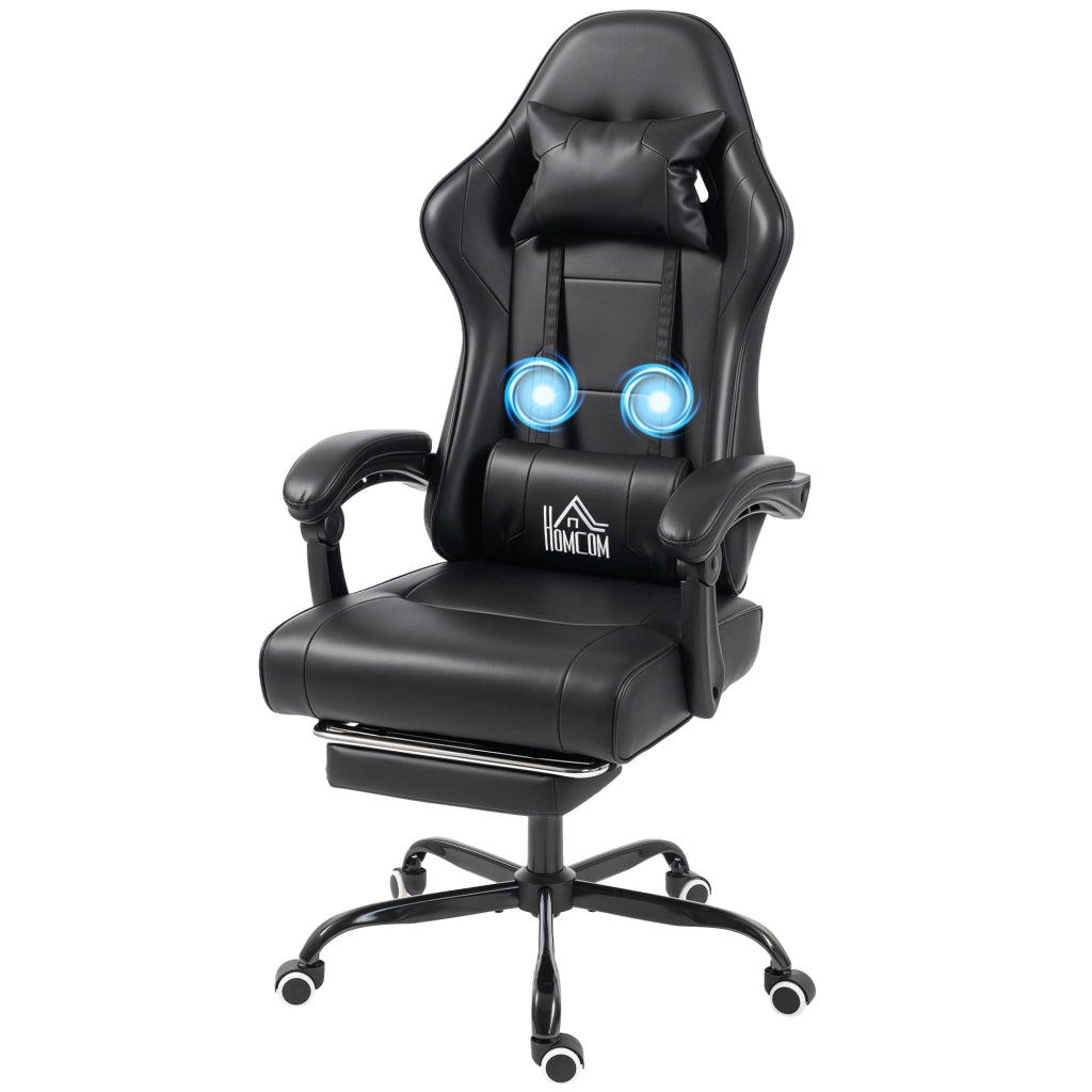 Poltrona da gaming ergonomica con massaggio lombare, schienale reclinabile, altezza regolabile ¨C zephmum ¨C nero