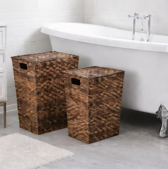 MA MAISON SET 3 CESTE PORTABIANCHERIA CON COPERCHIO IN VIMINI IN COLORE MARRONE