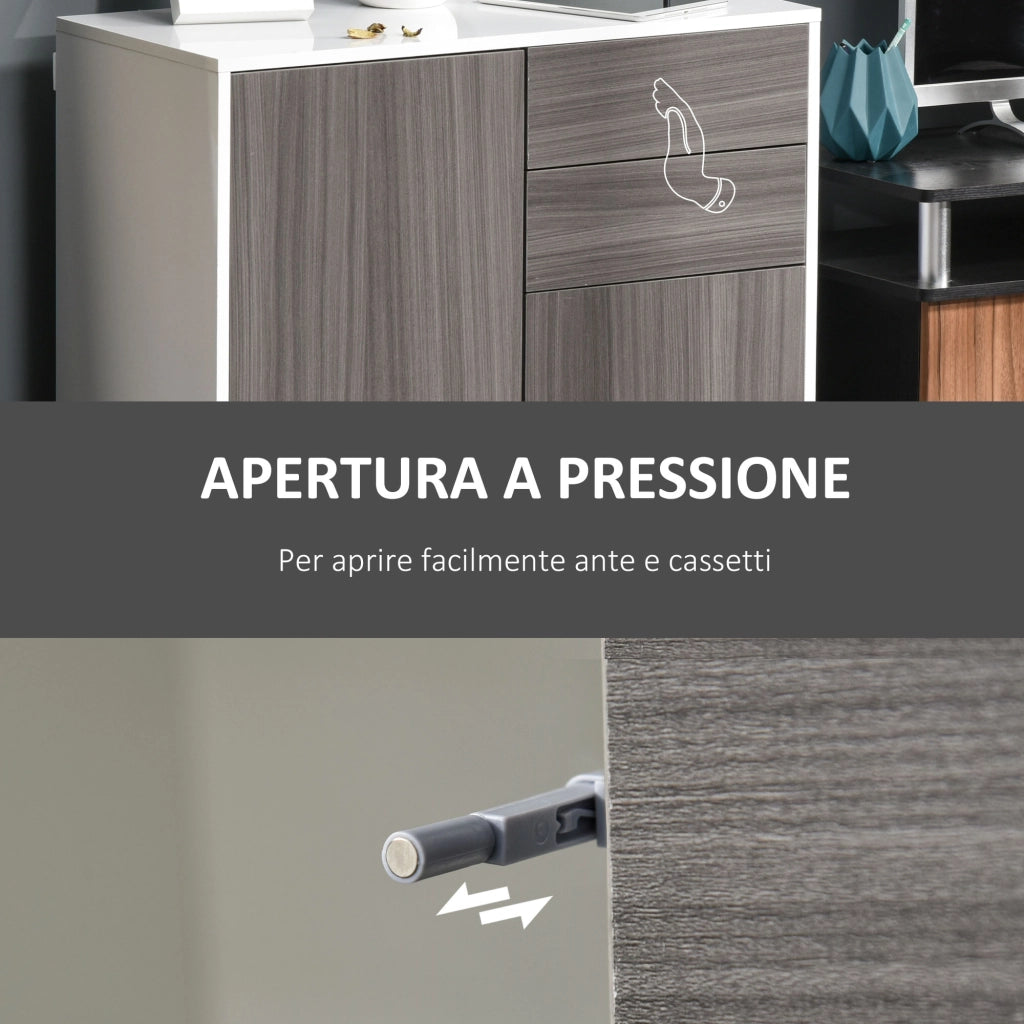 Mobile con 2 Cassetti e 2 Ante ¨C Xylo ¨C Grigio Chiaro e Bianco, 79x36x74cm