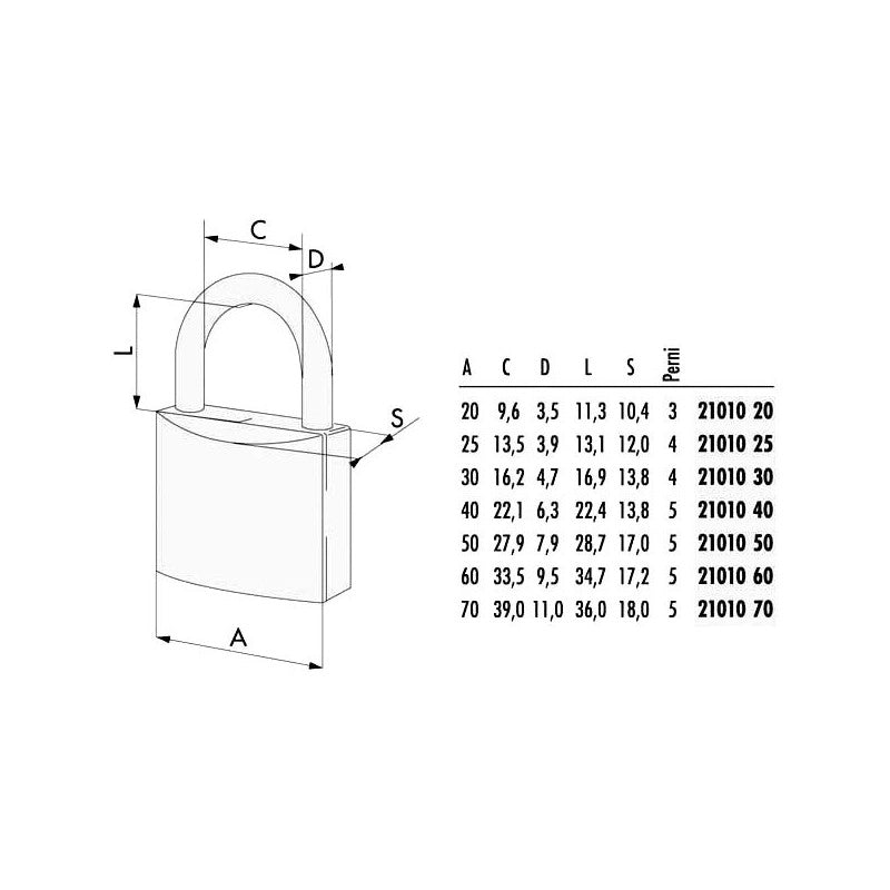 Lucchetto Ottone Mm 30 21010 Cisa Ll