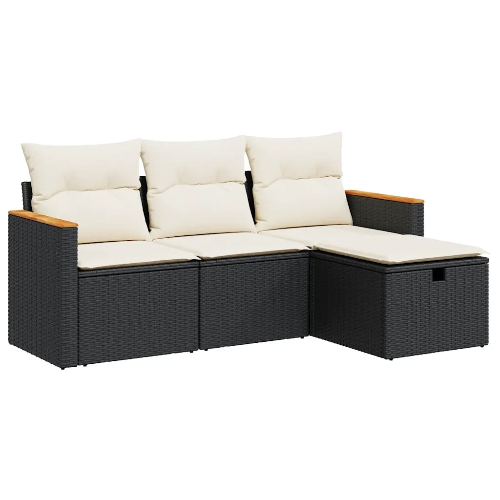 Set Divani da Giardino 4 pz con Cuscini Nero in Polyrattan 3325892