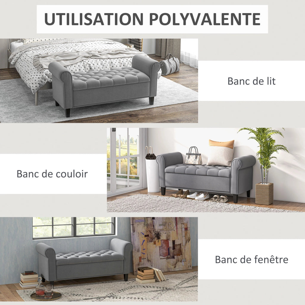 Pouf contenitore imbottito in tessuto velluto ¨C Minimal ¨C grigio 126x48.5x57 cm