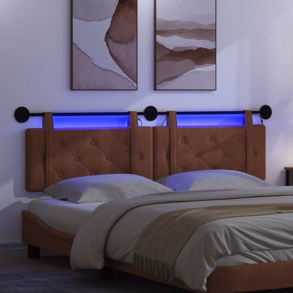 Testiera | Testata sospesa Con luce LED Marrone PU Antico